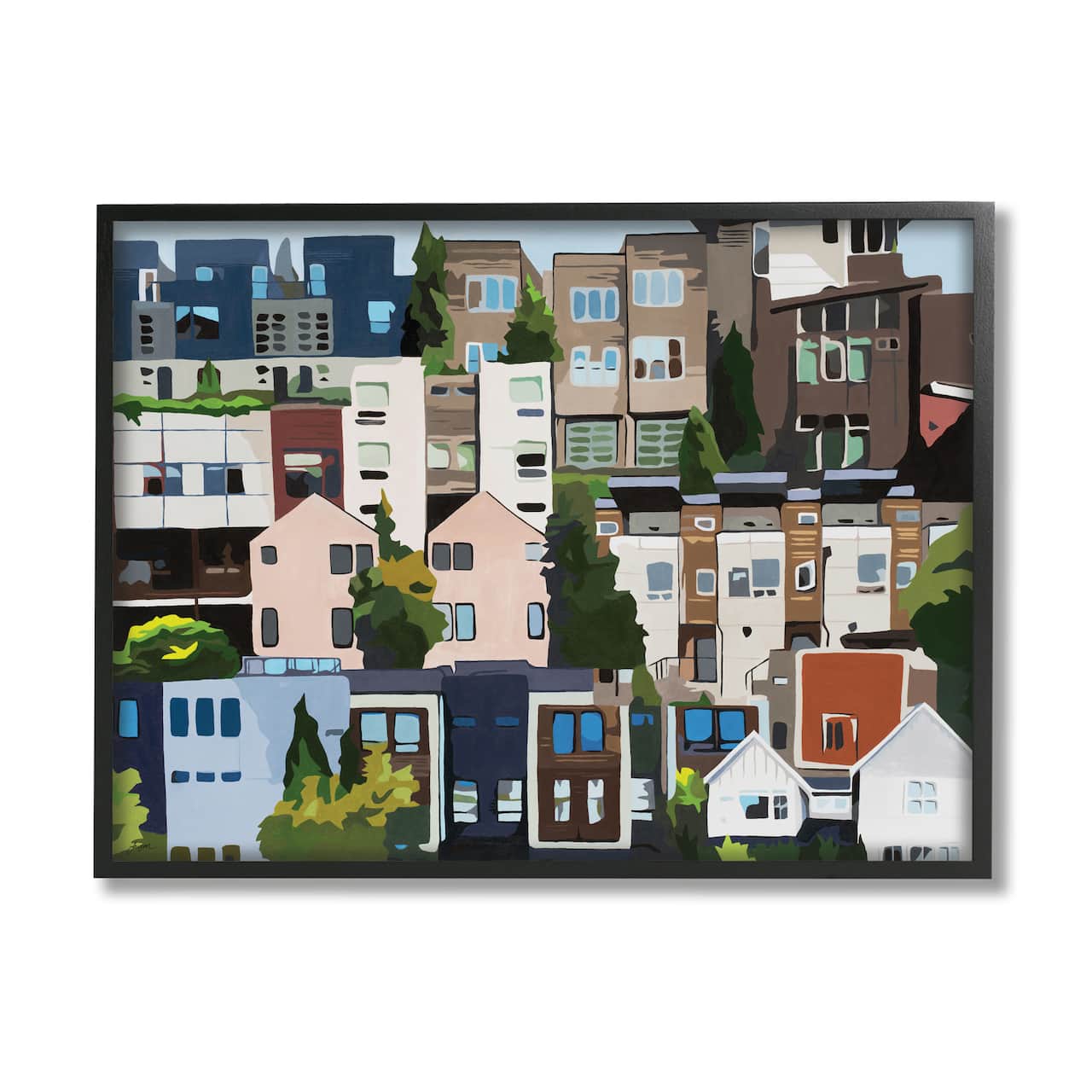Stupell Industries Urban Apartments Cityscape Colorful Abstract Trees in Black Frame Wall Art